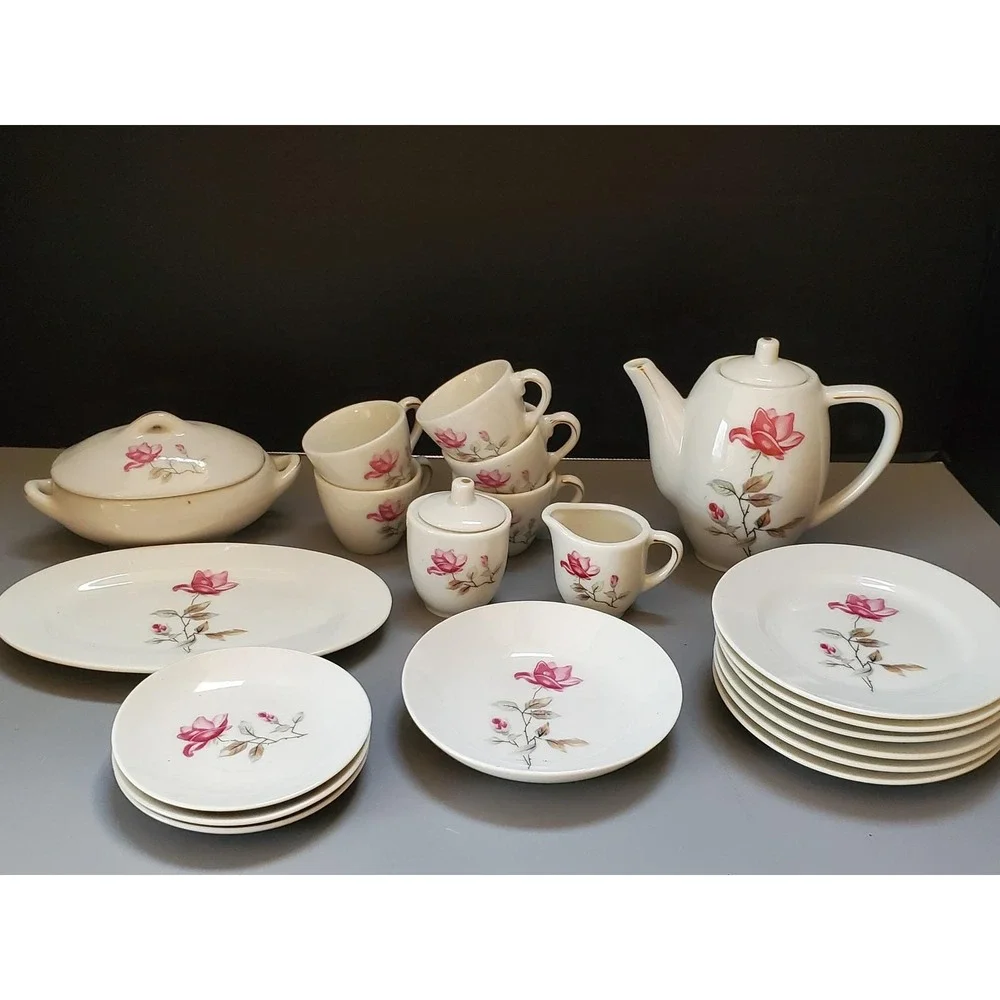 Vintage Floral Child's China Tea Set,‎ Teapot, Cups, Plates, Serving Pieces